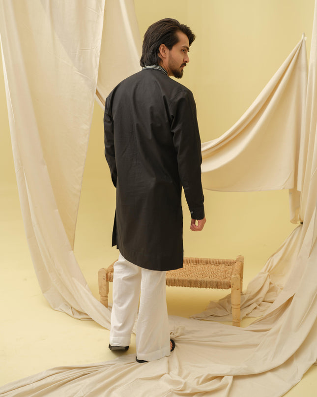 Rajwada Grace Kurta with Motif (Black)