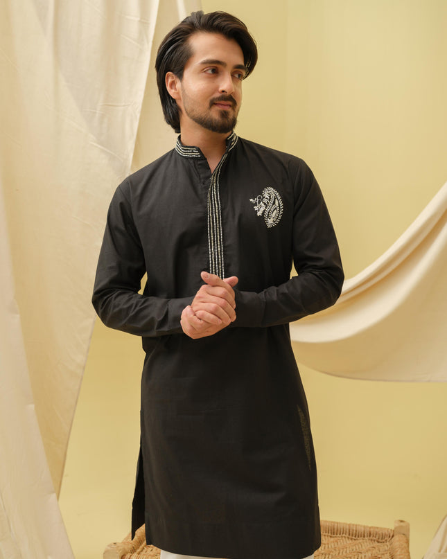 Rajwada Grace Kurta with Motif (Black)