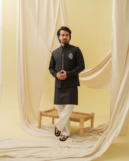 Desi Majesty - 3 Piece Kurta Set (Black)