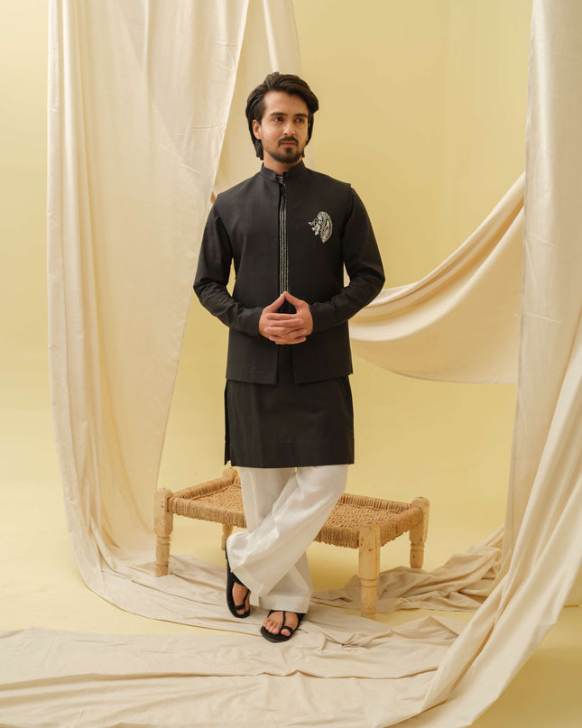 Desi Majesty - 3 Piece Kurta Set (Black)