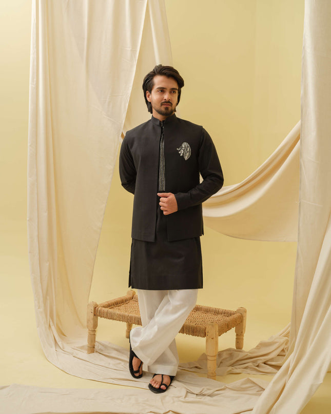 Desi Majesty - 3 Piece Kurta Set (Black)