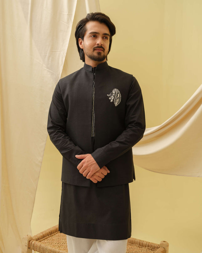 Desi Majesty - 3 Piece Kurta Set (Black)