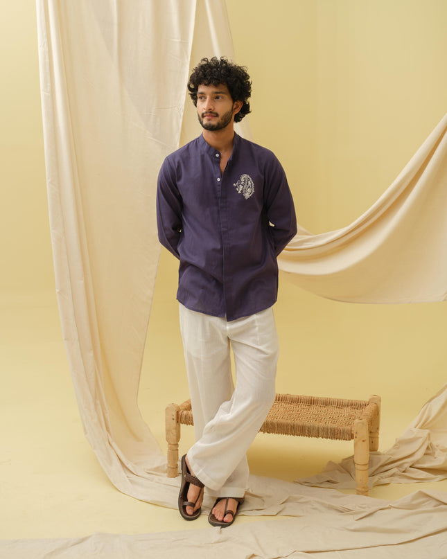 Urban Virasat Shirt with Motif (Navy Blue)