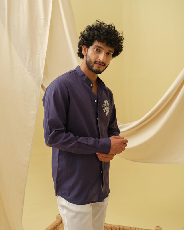 Urban Virasat Shirt with Motif (Navy Blue)