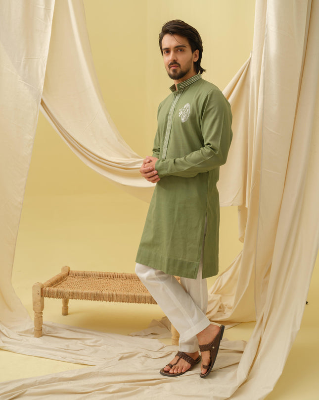 Rajwada Grace Kurta with Motif (Green)