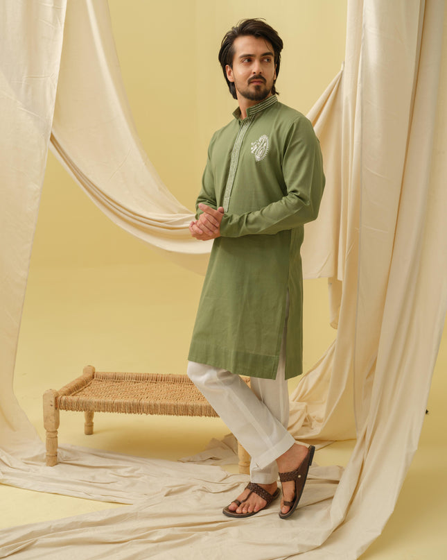 Rajwada Grace Kurta with Motif (Green)