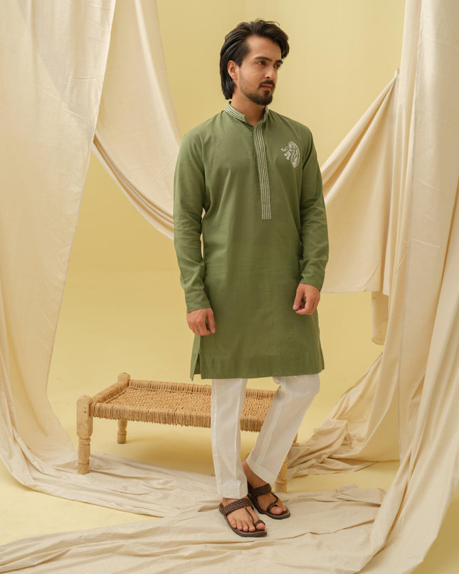 Rajwada Grace Kurta with Motif (Green)