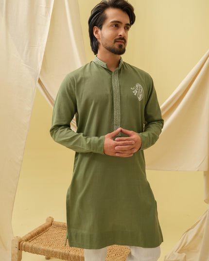 Rajwada Grace Kurta with Motif (Green)