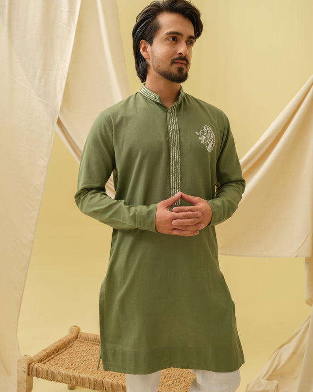Rajwada Grace Kurta with Motif (Green)