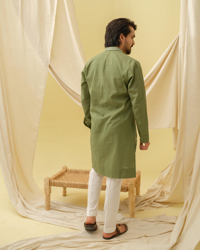 Rajwada Grace Kurta with Motif (Green)