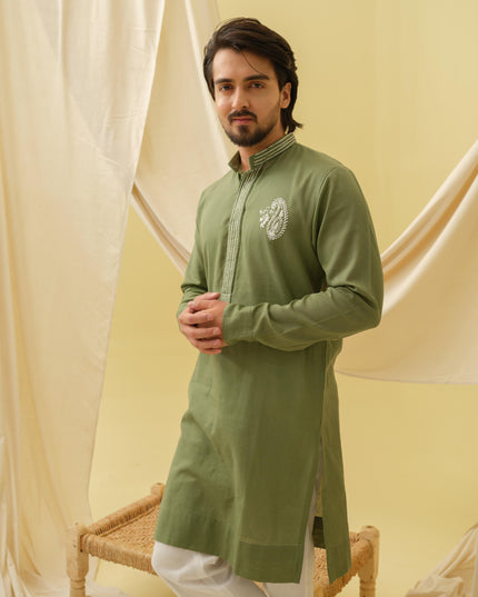 Rajwada Grace Kurta with Motif (Green)