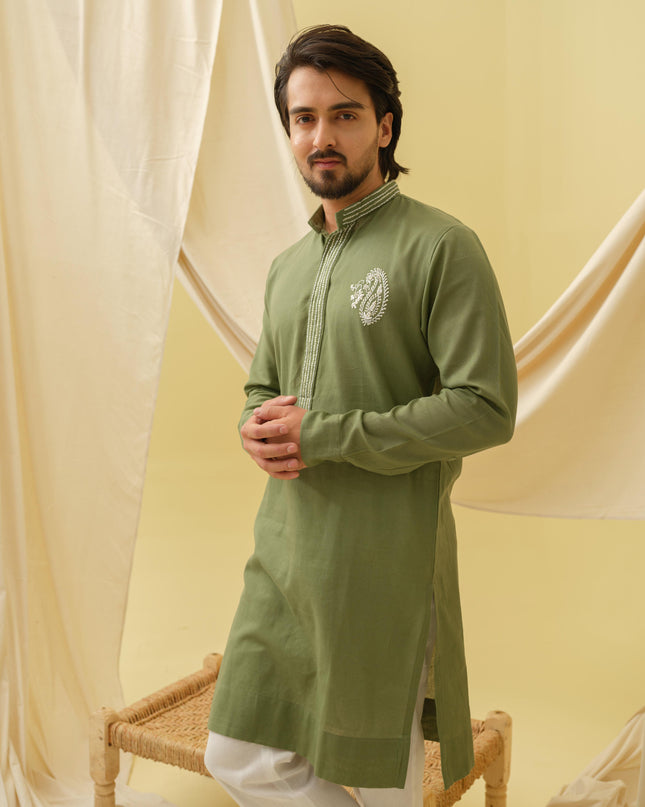 Rajwada Grace Kurta with Motif (Green)