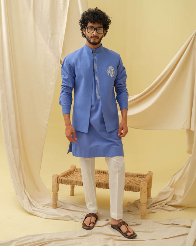 Desi Majesty - 3 Piece Kurta Set (Blue)