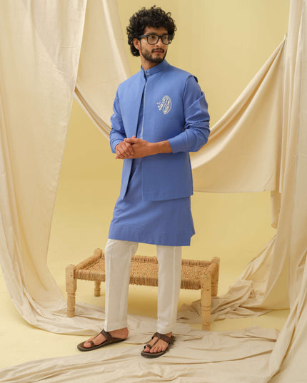 Desi Majesty - 3 Piece Kurta Set (Blue)