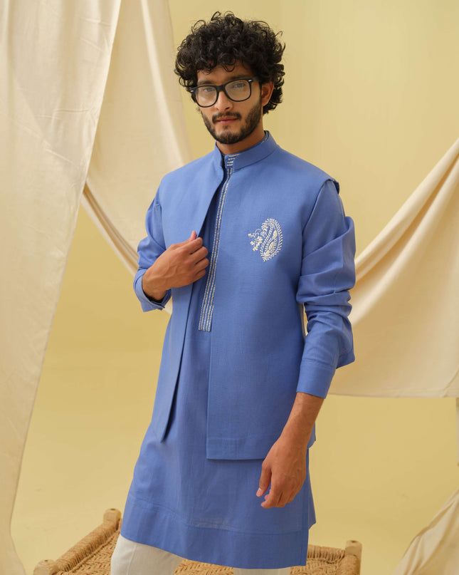 Desi Majesty - 3 Piece Kurta Set (Blue)