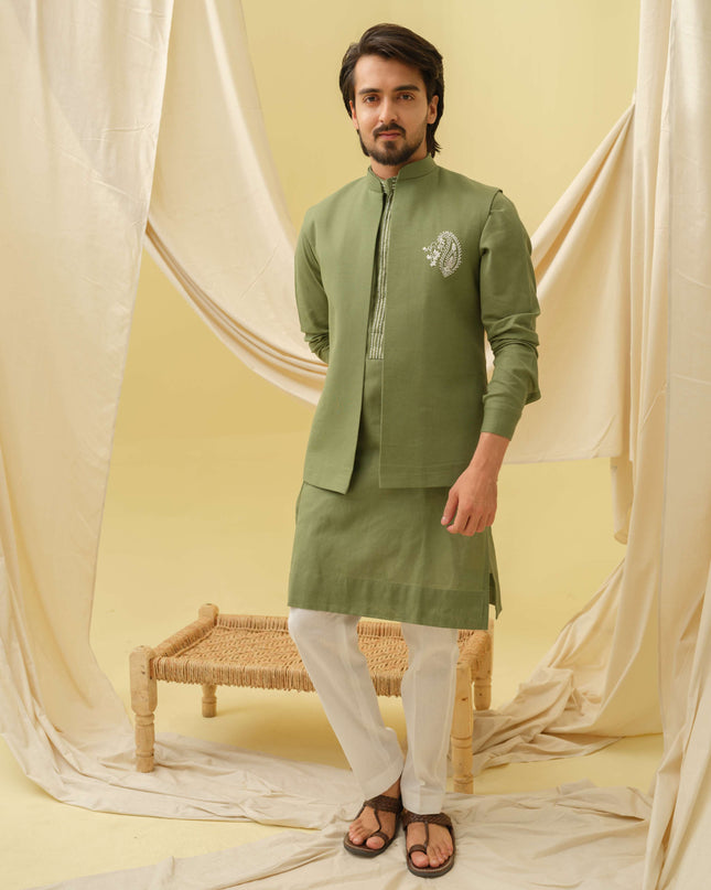 Desi Majesty - 3 Piece Kurta Set (Green)