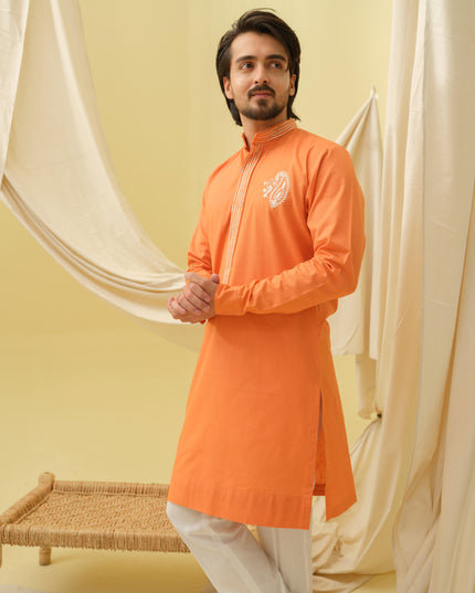 Rajwada Grace Kurta with Motif (Orange)