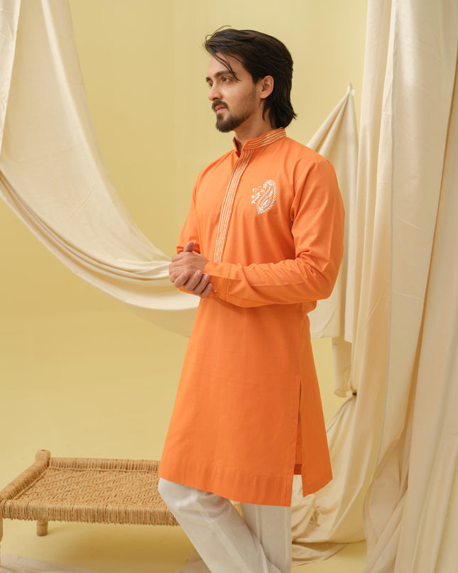 Rajwada Grace Kurta with Motif (Orange)
