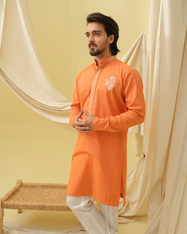 Rajwada Grace Kurta with Motif (Orange)