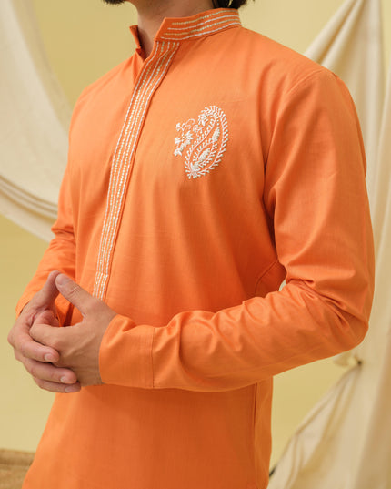 Rajwada Grace Kurta with Motif (Orange)