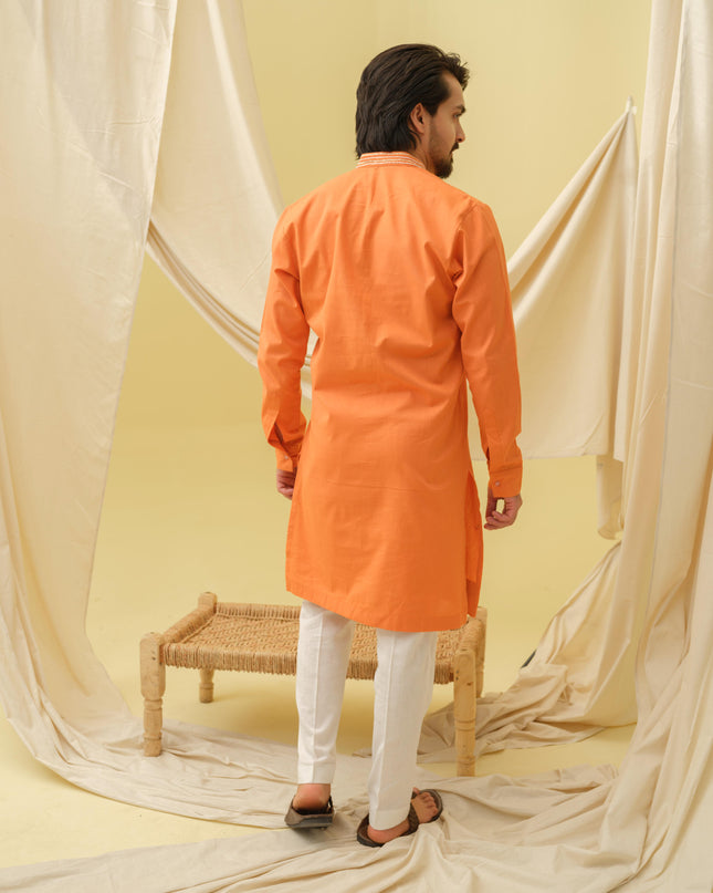 Rajwada Grace Kurta with Motif (Orange)