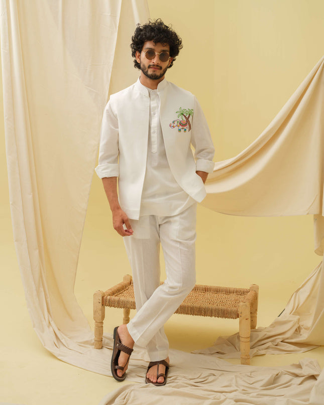 The Urban Gaj- 3 Piece Kurta Set (White)