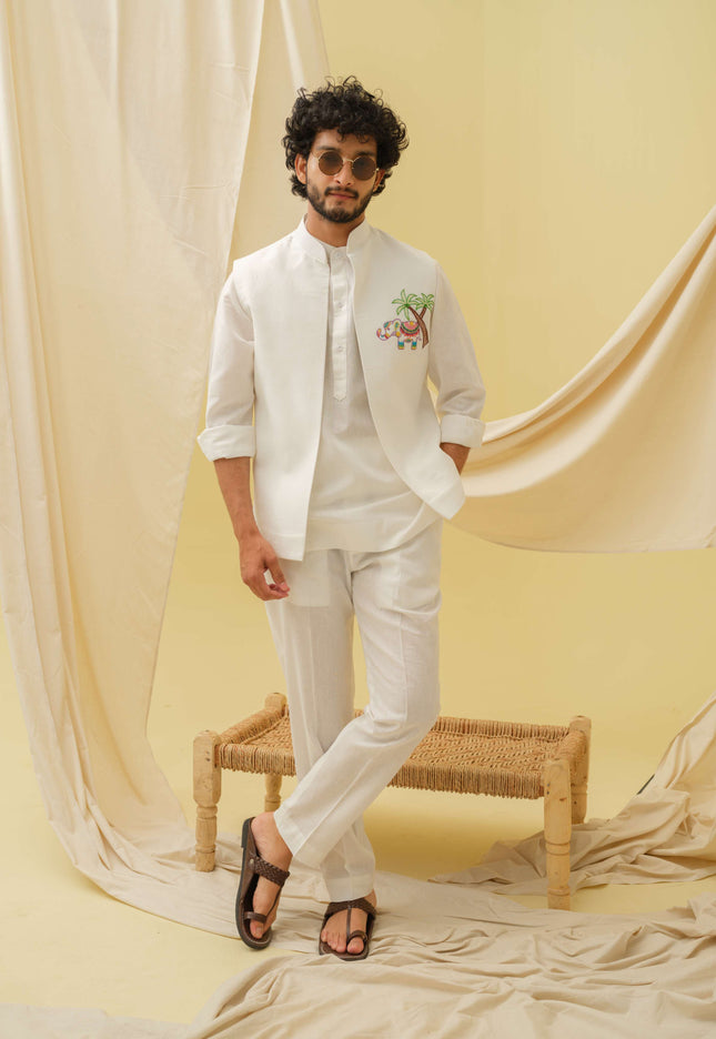 The Urban Gaj- 3 Piece Kurta Set (White)