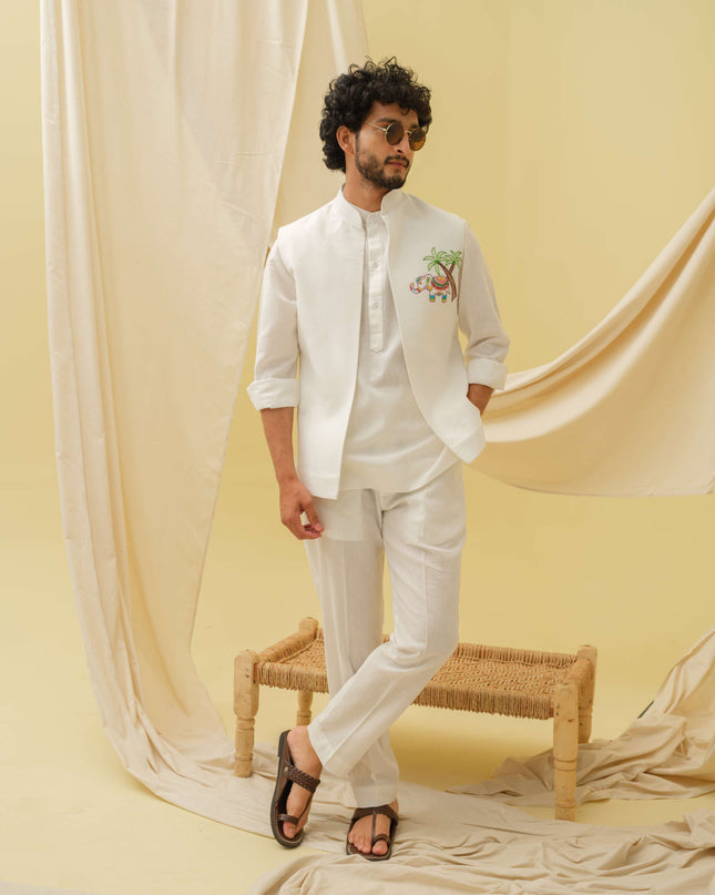 The Urban Gaj- 3 Piece Kurta Set (White)