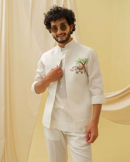The Urban Gaj- 3 Piece Kurta Set (White)
