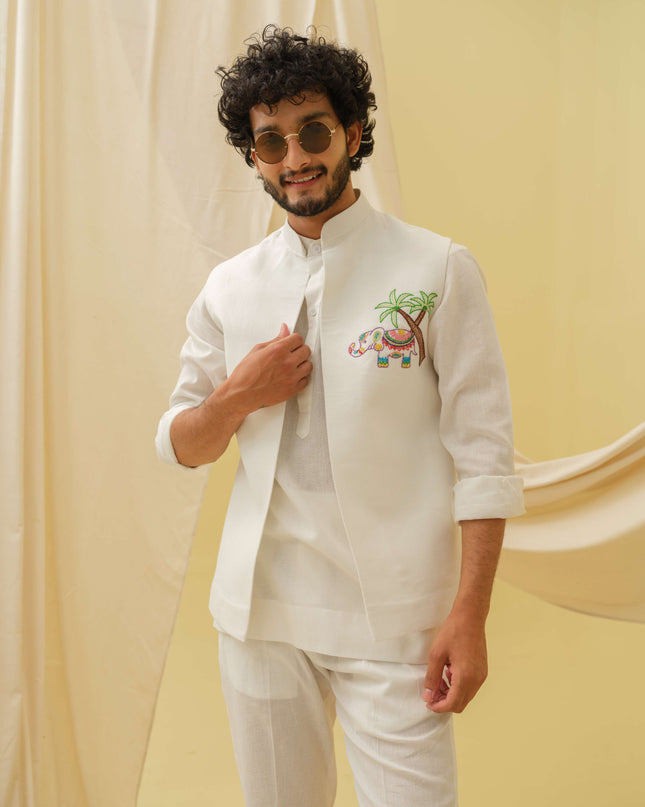 The Urban Gaj- 3 Piece Kurta Set (White)