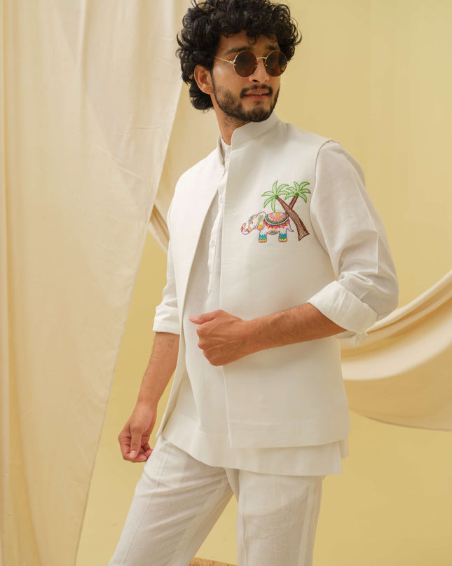 The Urban Gaj- 3 Piece Kurta Set (White)