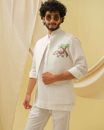 The Urban Gaj- 3 Piece Kurta Set (White)