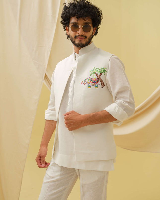 The Urban Gaj- 3 Piece Kurta Set (White)
