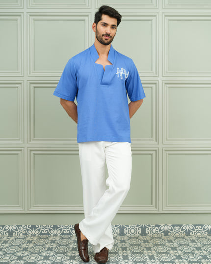 Aasmani Andaaz - Open Collar Shirt with Motif