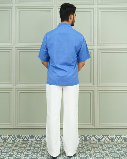 Aasmani Andaaz - Open Collar Shirt with Motif