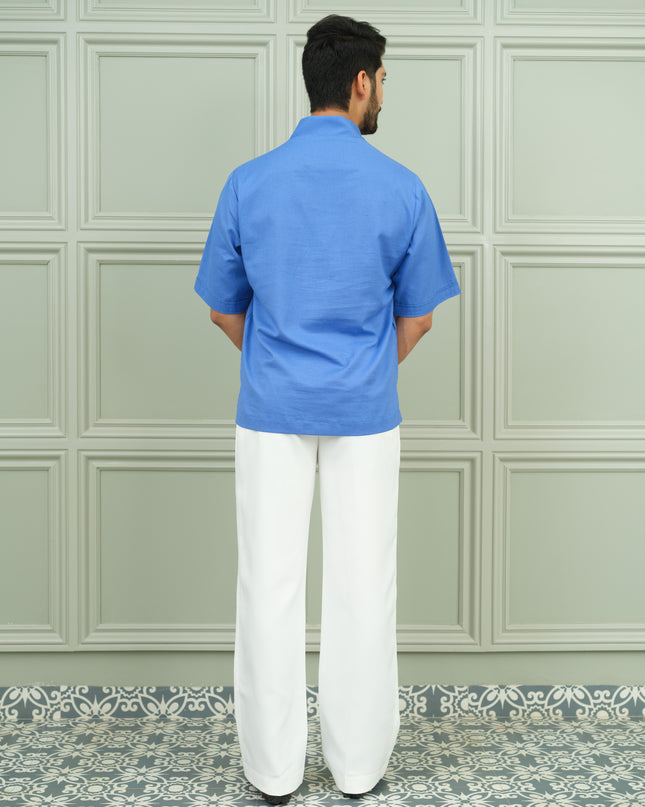 Aasmani Andaaz - Open Collar Shirt with Motif