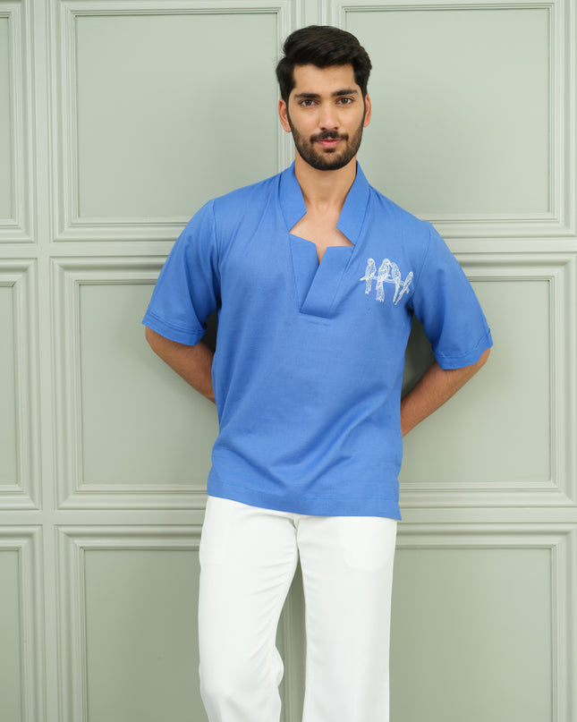 Aasmani Andaaz - Open Collar Shirt with Motif