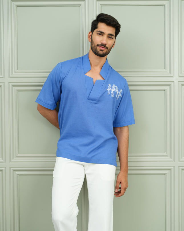 Aasmani Andaaz - Open Collar Shirt with Motif