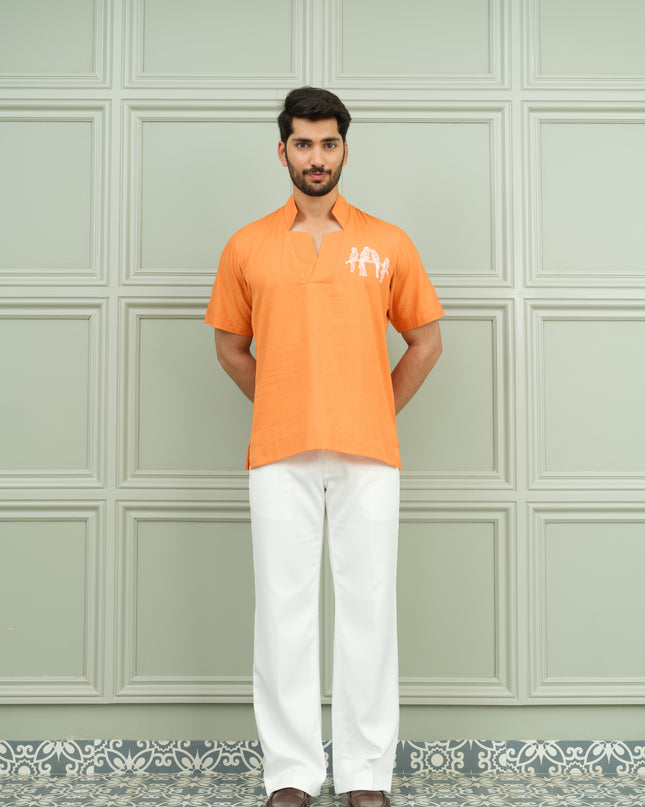 Zesty Twist- Open Collar Shirt with Motif