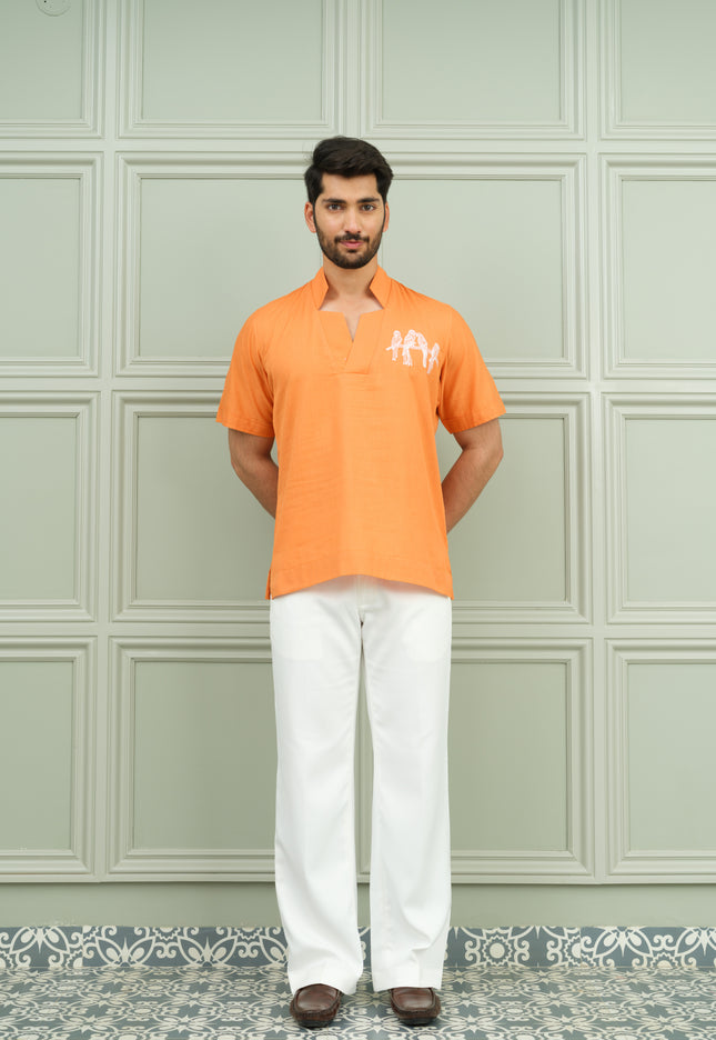 Zesty Twist- Open Collar Shirt with Motif