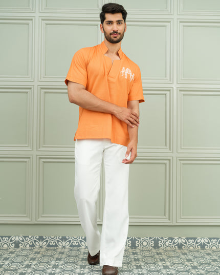 Zesty Twist- Open Collar Shirt with Motif