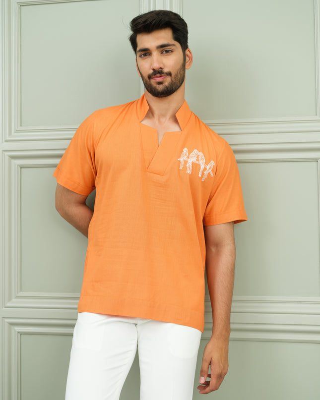 Zesty Twist- Open Collar Shirt with Motif
