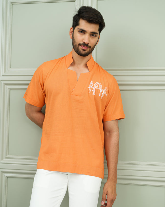 Zesty Twist- Open Collar Shirt with Motif