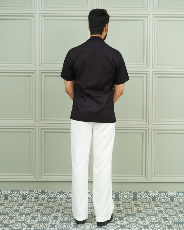 Nawaabi Noir - Open Collar Shirt with Motif