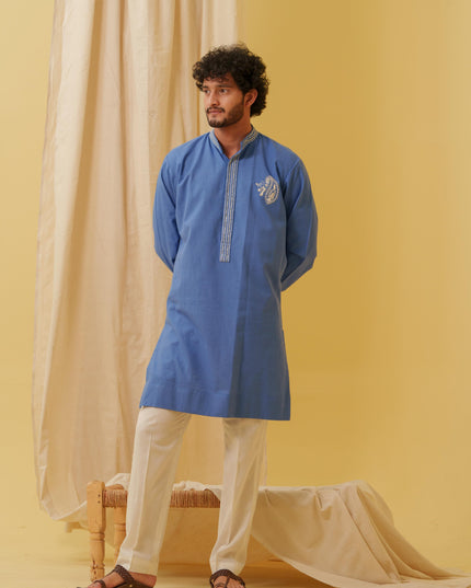 Rajwada Grace Kurta with Motif (Royal Blue)
