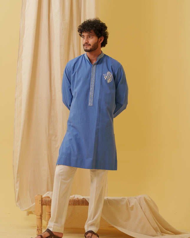 Rajwada Grace Kurta with Motif (Royal Blue)