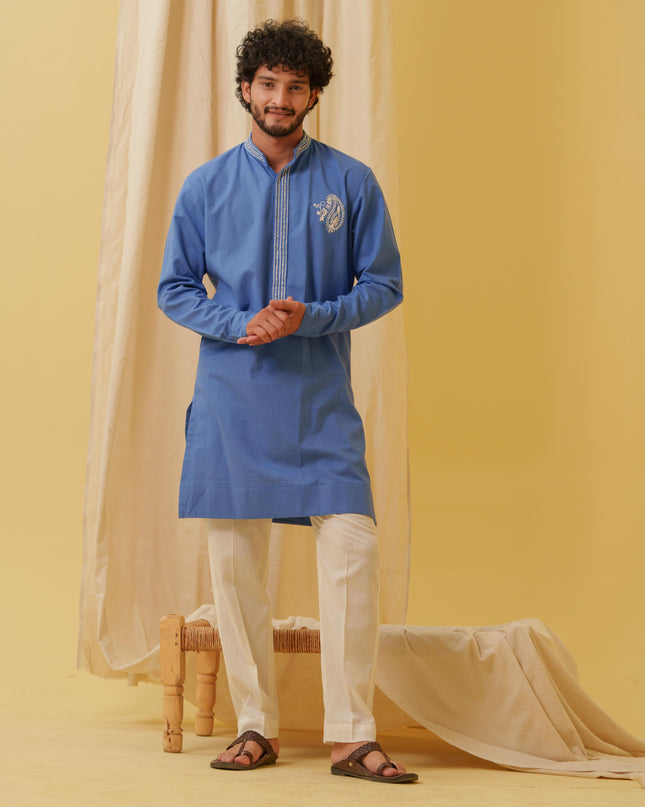 Rajwada Grace Kurta with Motif (Royal Blue)