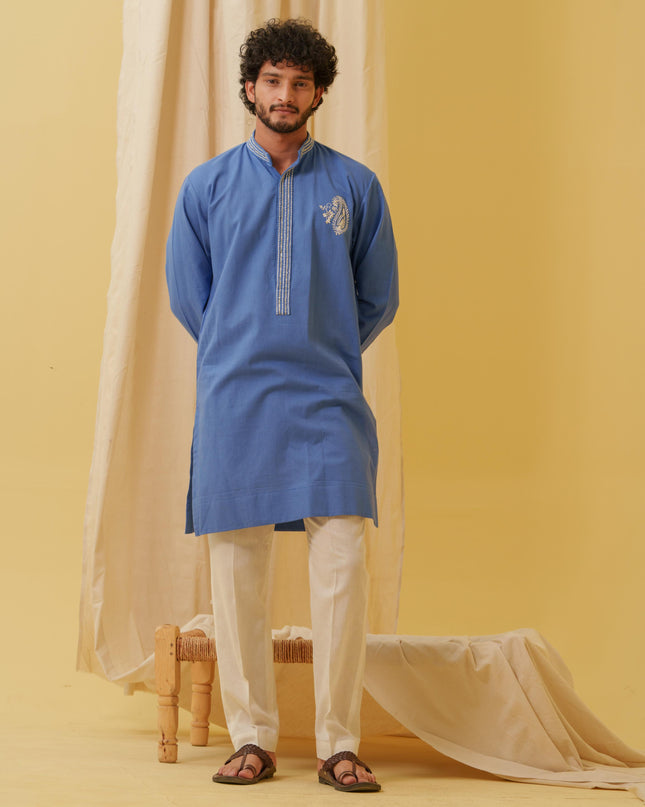 Rajwada Grace Kurta with Motif (Royal Blue)