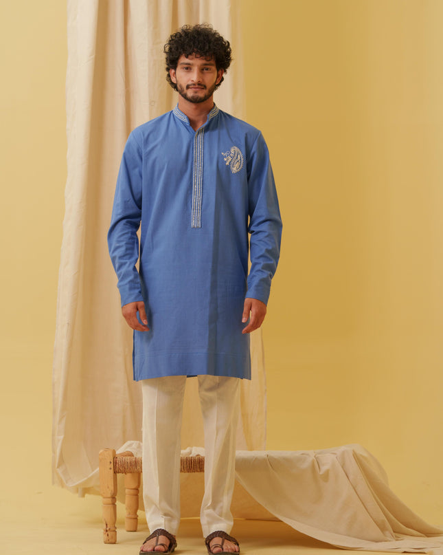 Rajwada Grace Kurta with Motif (Royal Blue)
