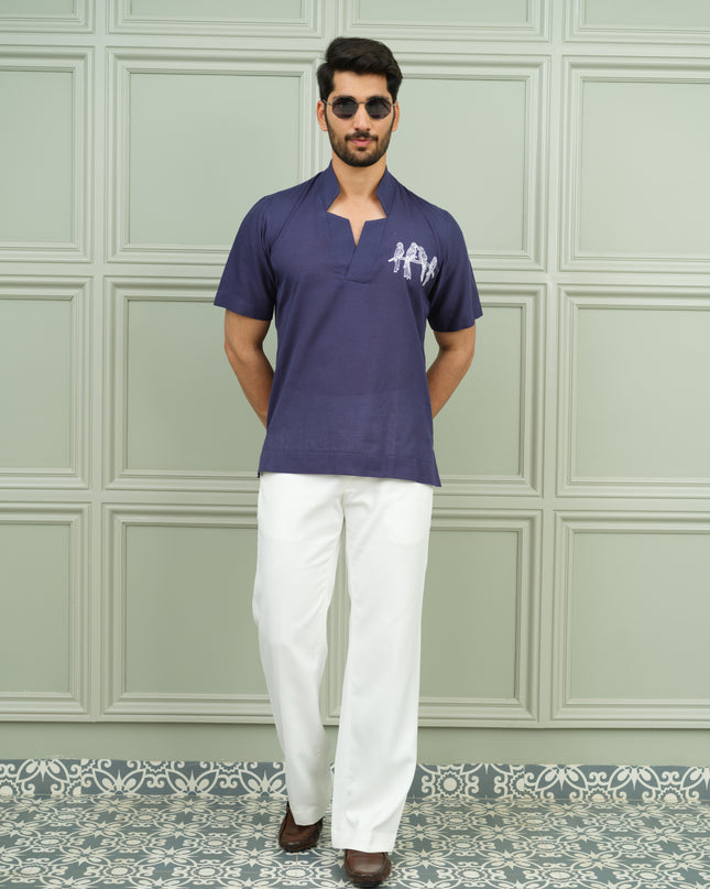 Desi Denim - Open Collar Shirt with Motif